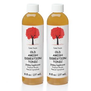 A 2-pack of Caleb Treeze Organic Farms Digestion Tonic bottles.