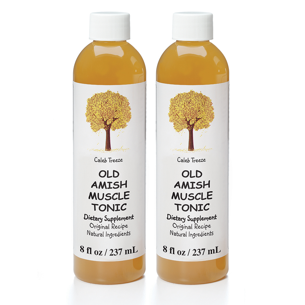 A 2-pack of Caleb Treeze Organic Farms Muscle Tonic bottles.
